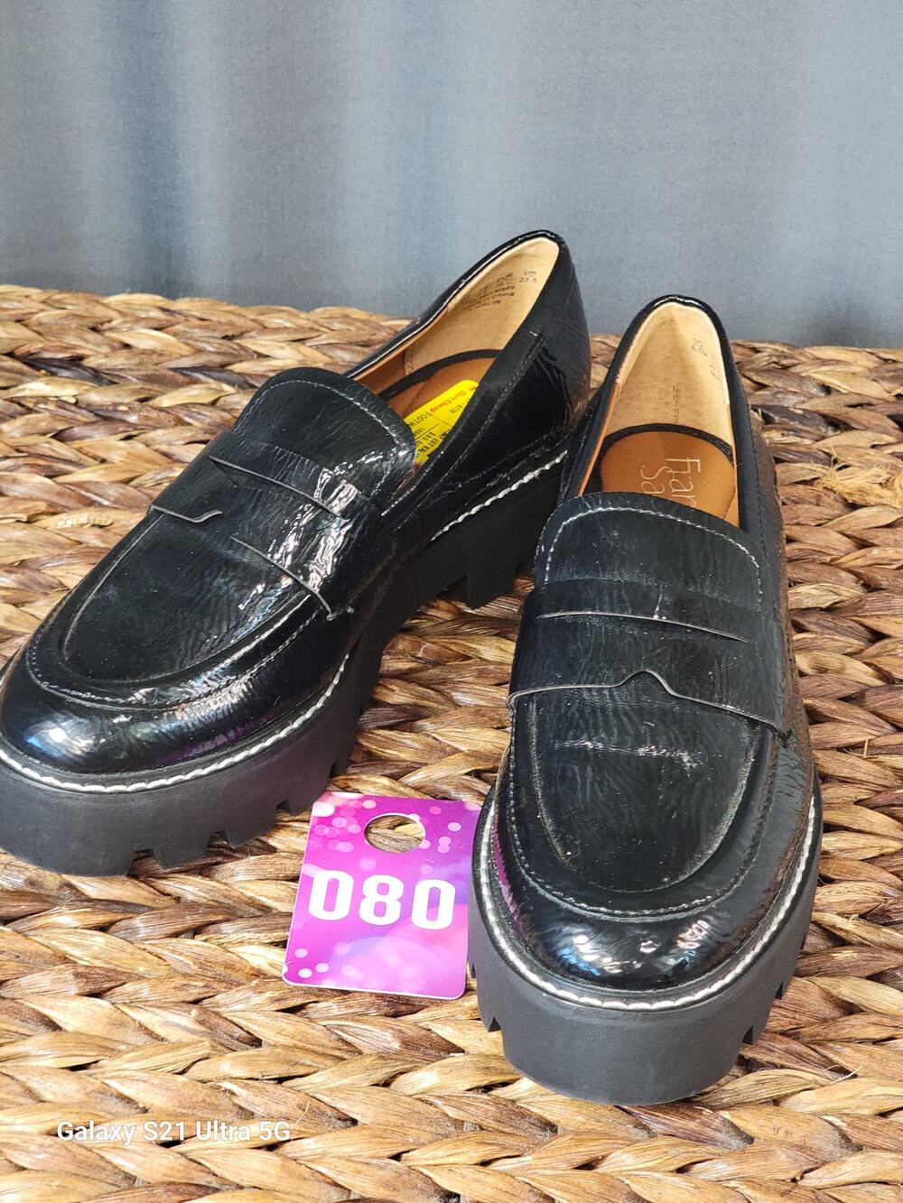 Franco Sarto Balin Women's 6.5 M Black Leather Slip-On Round Toe Penny Loafers